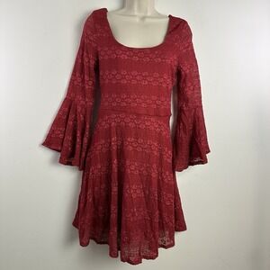 Y2K Red‎ Lace Bell Sleeve Dress Witchy Dark Coquette Whimsigoth Women's M